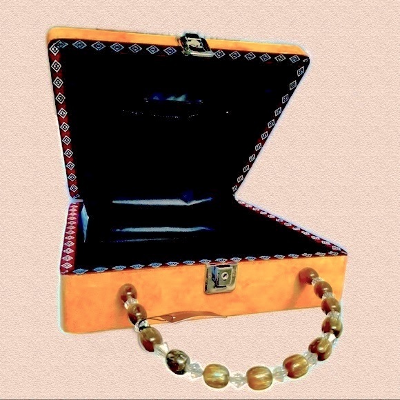 RARE WOODEN BAG Hand Painting By Michel René Artist. Authentic Vintage - Picture 3 of 11